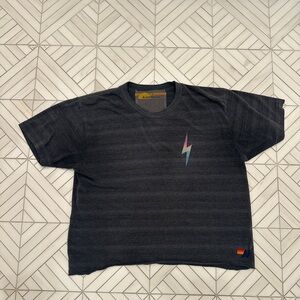 AVIATOR NATION BOYFRIEND TEE IN CHARCOAL WITH SMALL LIGHTNING BOLT, SIZE LARGE